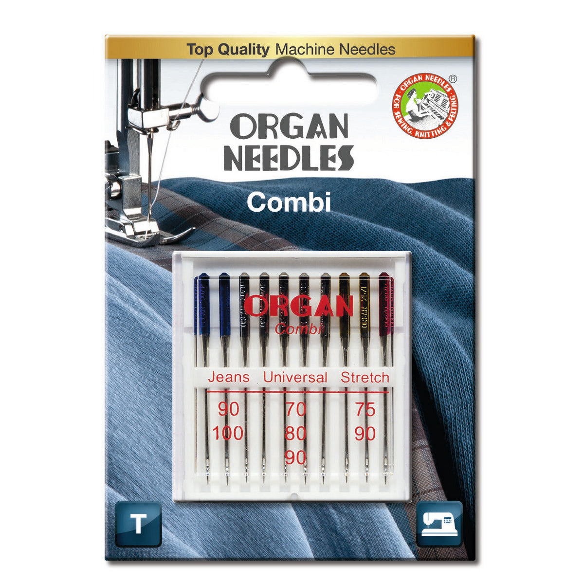 Organ Nähmaschinennadeln Combi – 10 Nadeln in Blisterverpackung für Haushaltsnähmaschinen, sortiert für verschiedene Stoffarten